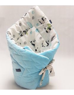 ROŻEK niemowlęcy 75x75 cm Pandy z Velvet błękit pikowane korony