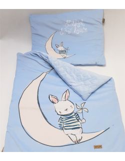 Komplet do łóżeczka słodkich snów książę - kocyk i poduszka z velvet błękit pikowany w korony