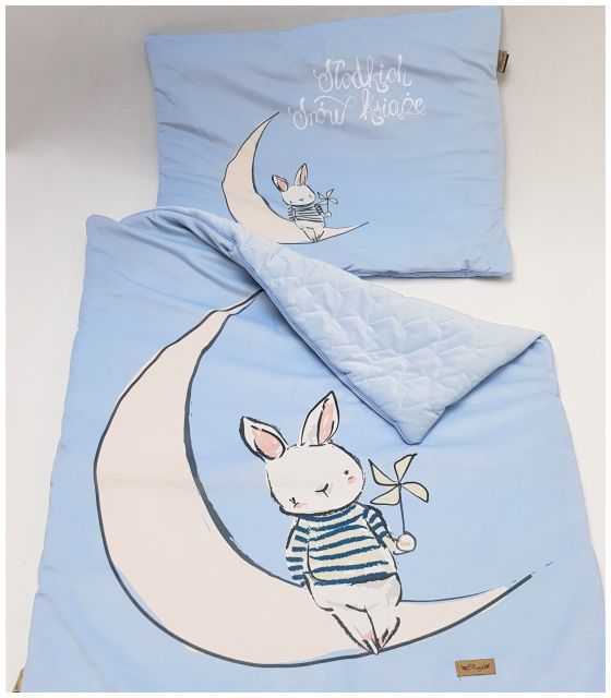 Komplet do łóżeczka słodkich snów książę - kocyk i poduszka z velvet błękit pikowany w korony