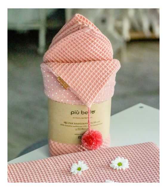 Ręcznik wafelek bawełniany z kapturkiem róż antyczny
