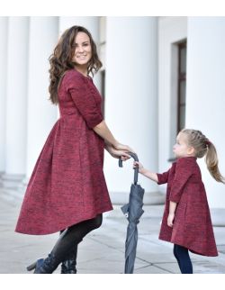 Komplet sukienek dla mamy i córki z przedłużanym tyłem burgund 