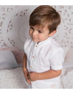 Eleganckie stylowe białe lniane ubranko do chrztu dla chłopca 