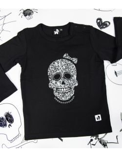 Rockowa czarna koszulka dziecięca z długim rękawem Skull Girl 