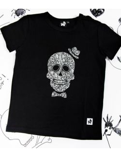 Rockowa czarna koszulka dziecięca z krótkim rękawem Skull Boy 