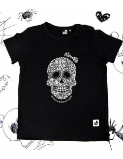 Rockowa czarna koszulka dziecięca z krótkim rękawem Skull Girl