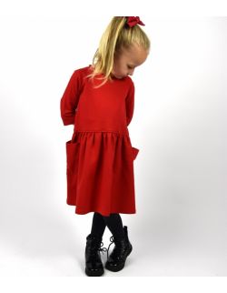 dzianinowa sukienka z kieszeniami dla dziewczynki czerwona
