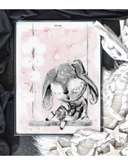 Lussi śpiący króliczek do pokoju dziewczynki, plakat dla córki, ilustracja do pokoju dziecięcego