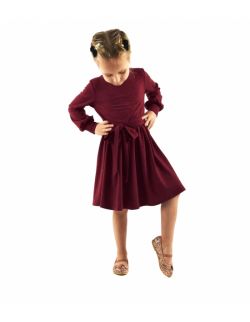 urokliwa sukienka dziewczęca z kokardą w pasie - burgund