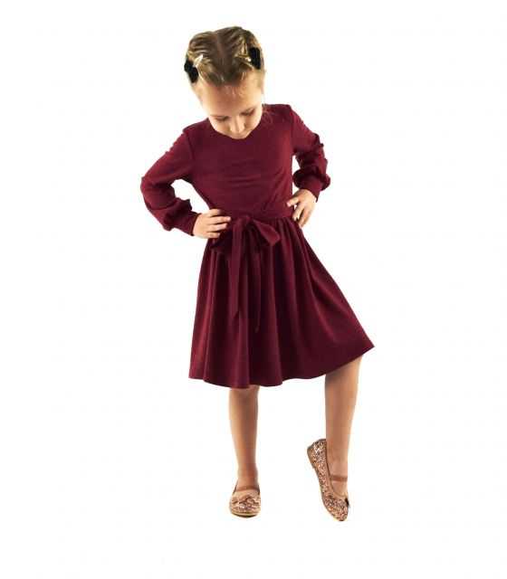 urokliwa sukienka dziewczęca z kokardą w pasie - burgund