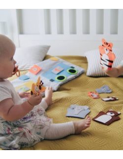 TimoSimo Książeczka Książka sensoryczna dla rocznego dziecka - Kolejka Safari