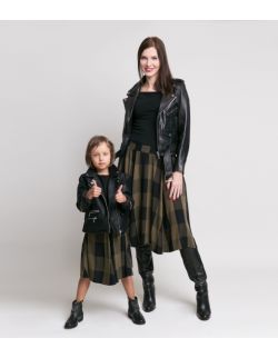 Spódnica Midi Krata Czarno Oliwkowa dla dziewczynki KIDS