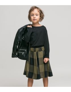 Spódnica Midi Krata Czarno Oliwkowa dla dziewczynki KIDS