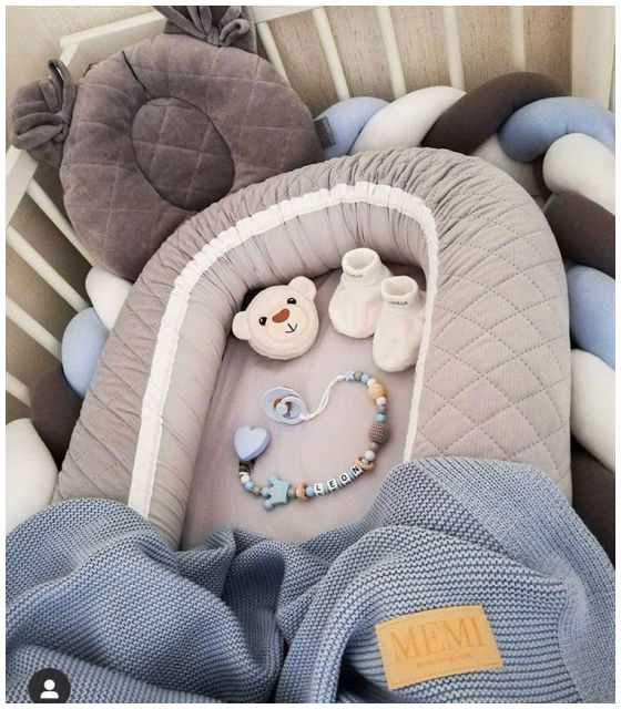 Kokon niemowlęcy szary pikowany velvet