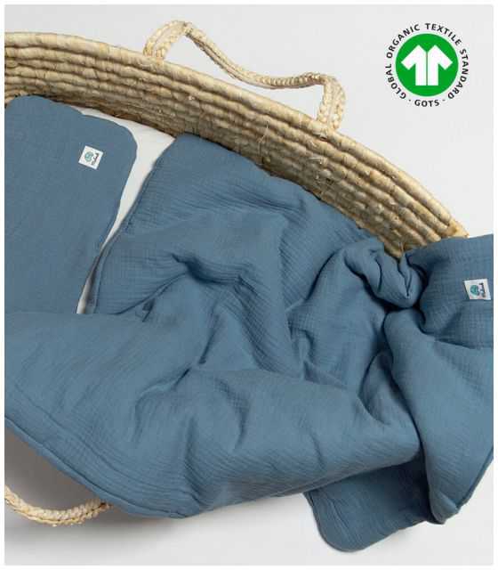 Komplet pościel muślinowa jeans z wypełnieniem 100% bawełna ekologiczna GOTS 60x70 Mulinek