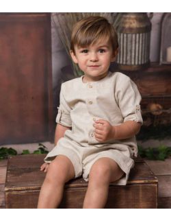 Nature beżowy komplet dla chłopca z lnu koszula-spodenki boho