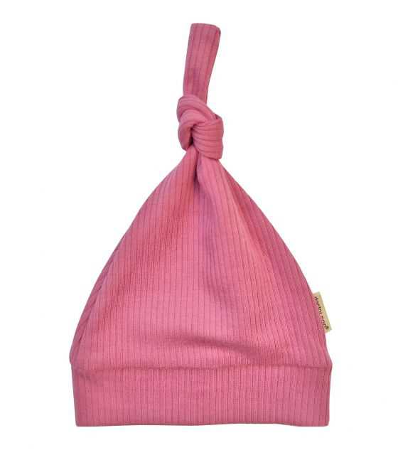 różowa czapeczka niemowlęca z prążkowanej bawełny