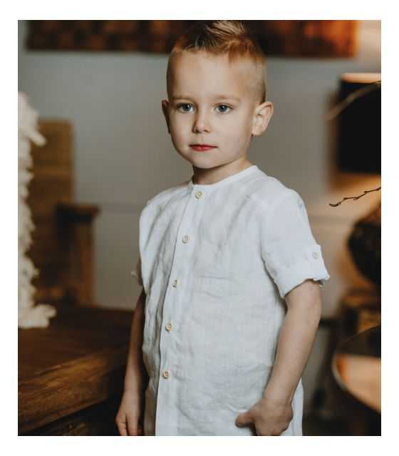 Biała koszula z lnu dla chłopca boho 