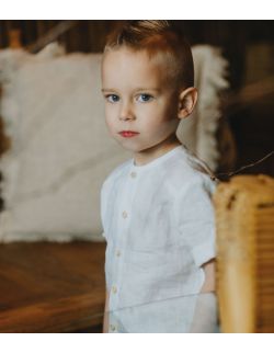 Biała koszula z lnu dla chłopca boho 