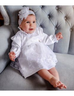 Bianca koronkowa sukienka dla dziewczynki na chrzest roczek