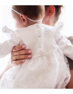 Chanel koronkowa sukienka dla dziewczynki na chrzest roczek