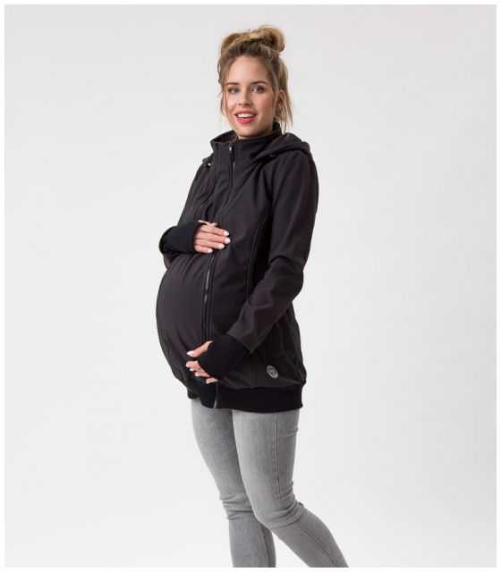 EVEREST Kurtka softshell ciążowa oraz do noszenia dziecka - CZARNY