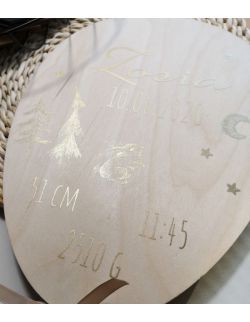 metryczka drewniany balon, złoty druk "LAS"