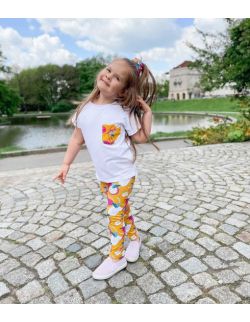 Zestaw dla dziewczynki: Papaya pocket (koszulka, legginsy, frotka)