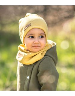 Dziecięca czapka i komin wiosenno jesienna musztardowa