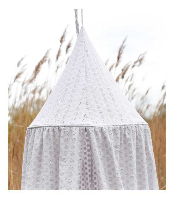 haftowany baldachim dla dzieci z organicznej bawełny jasnoszary