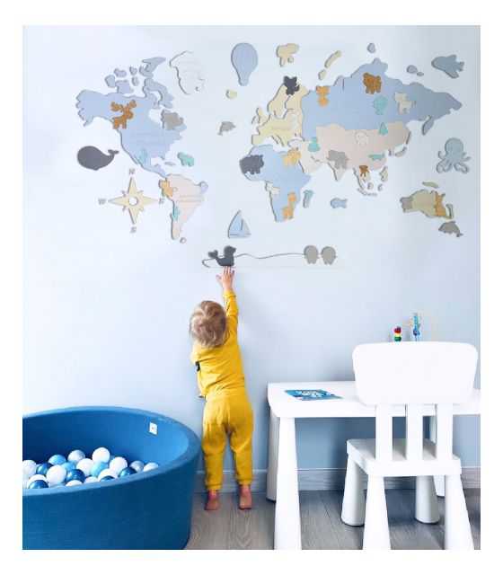 L PL Drewniana Mapa Świata dla dzieci "Montessori" dla chłopca, rozmiar L w języku polskim