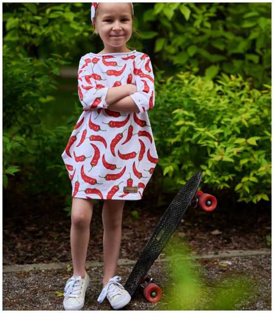 dresowa sukienka typu tunika z kieszeniami dla dziewczynki - CHILLI - OUT