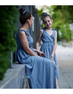 letnie sukienki dla mamy i córki z wiązanymi ramiączkami - BLUE SKY