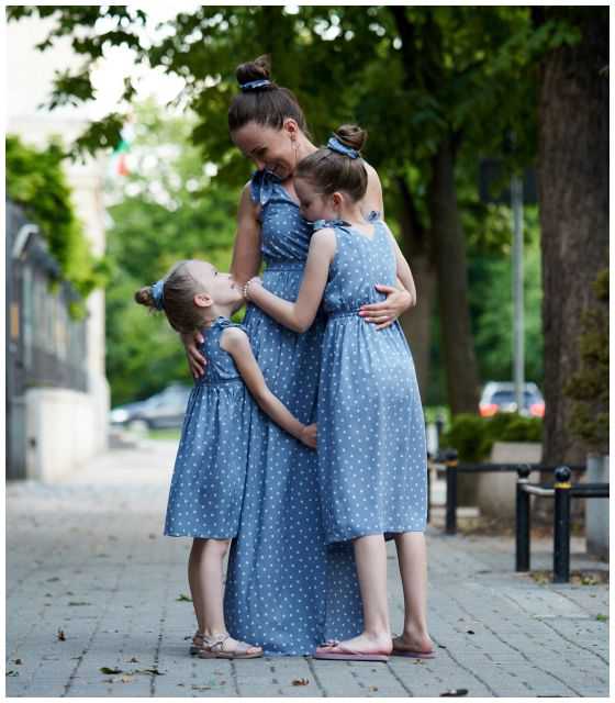 letnie sukienki dla mamy i córki z wiązanymi ramiączkami - BLUE SKY