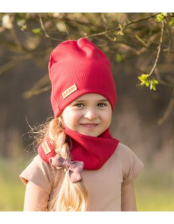 Dziecięca czapka i komin wiosenno jesienna czerwona