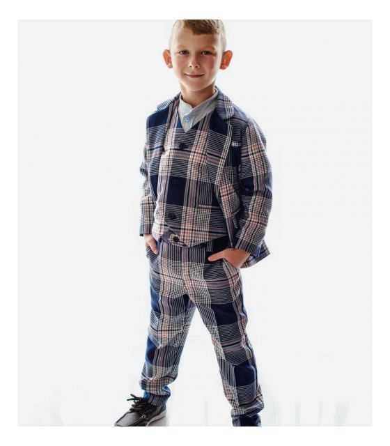 Navy spodnie eleganckie dla chłopca granatowa krata