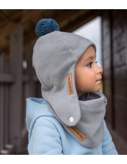 Zimowa dziecięca czapka pilotka szara z pomponem