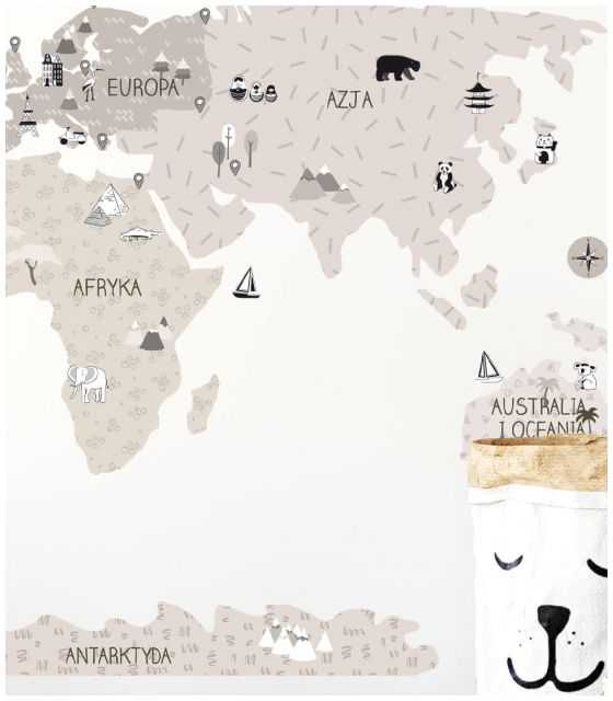 Naklejka MAPA świata -beżowa S