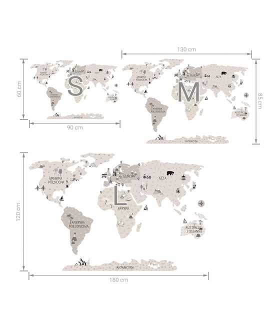Naklejka MAPA świata -beżowa S