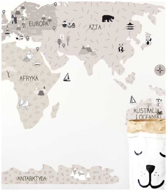 Naklejka MAPA świata -beżowa M