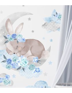 Naklejka śpiący królik niebieski