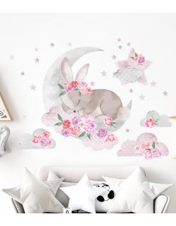 Naklejka śpiący królik różowy