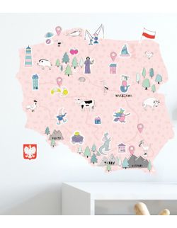 Naklejka MAPA Polski - różowa S