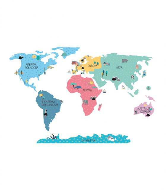 Naklejka MAPA świata - kolorowa L