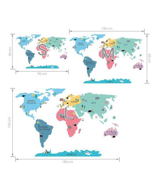 Naklejka MAPA świata - kolorowa M 