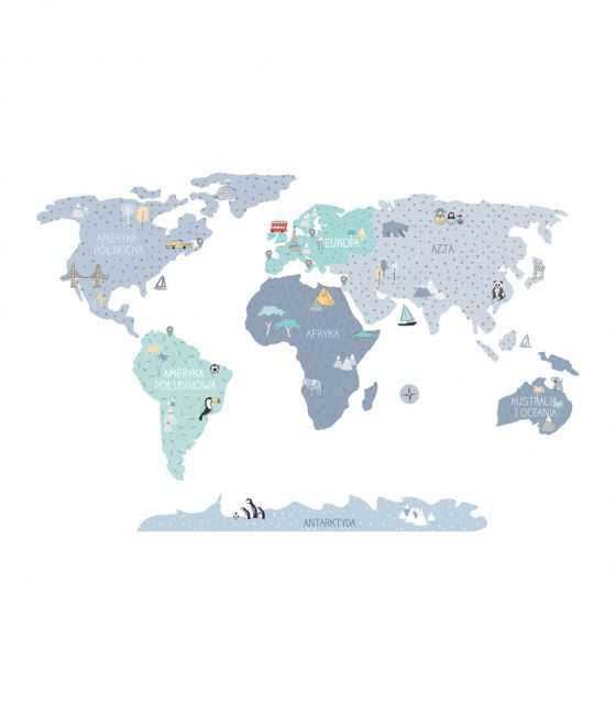 Naklejka MAPA świata - niebieska L