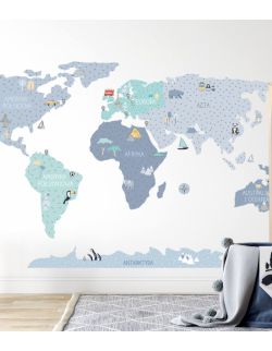 Naklejka MAPA świata - niebieska L (180 cm x 120 cm)
