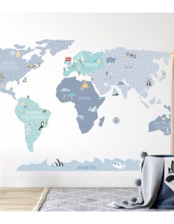 Naklejka MAPA świata - niebieska S ( 90 cm x 60 cm)
