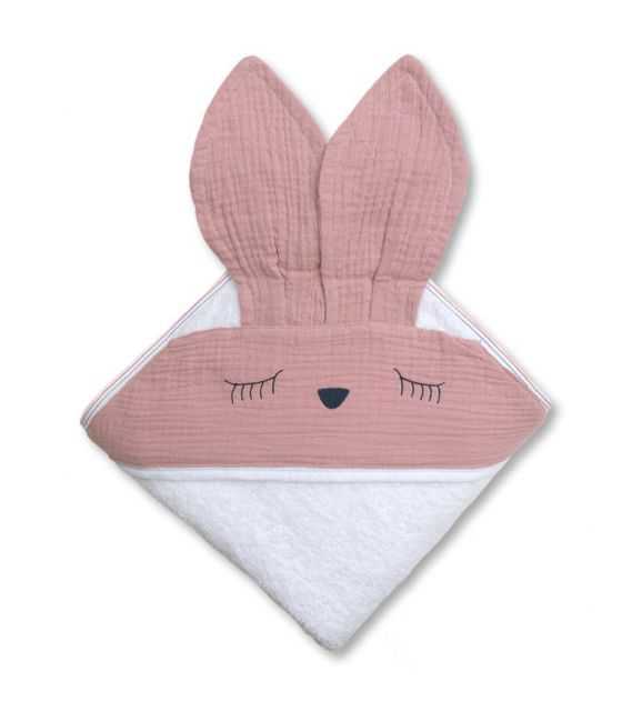 Hi Little One - Ręcznik z kapturem 100 x 100 SLEEPY BUNNY hooded bath towel Blush