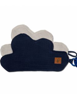 Hi Little One - Przytulanka dou dou z zawieszką z organicznej BIO bawełny cozy muslin pacifier keeper Cloud Navy