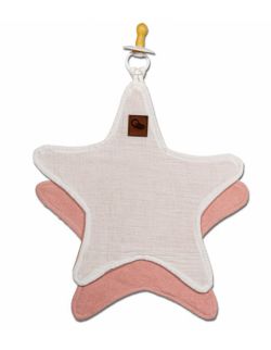 Hi Little One - Przytulanka dou dou z zawieszką z organicznej BIO bawełny  cozy muslin pacifier keeper Star White